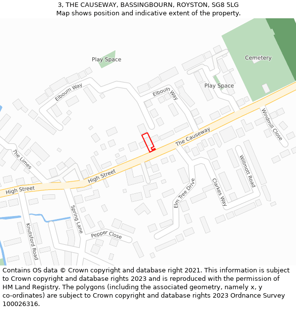 3, THE CAUSEWAY, BASSINGBOURN, ROYSTON, SG8 5LG: Location map and indicative extent of plot