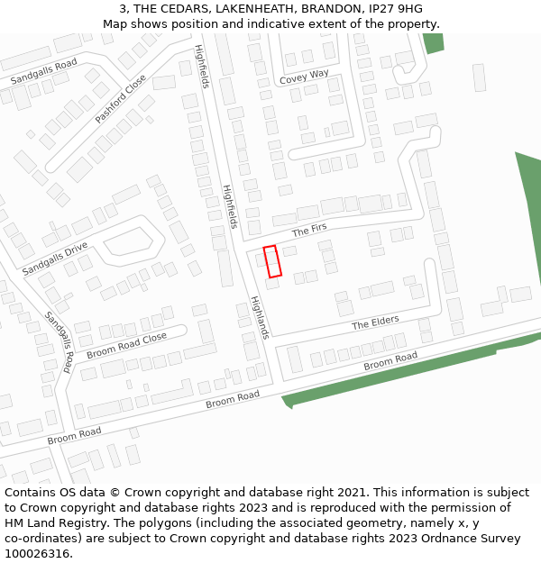3, THE CEDARS, LAKENHEATH, BRANDON, IP27 9HG: Location map and indicative extent of plot