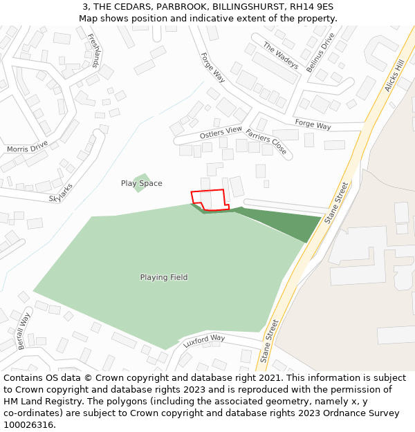 3, THE CEDARS, PARBROOK, BILLINGSHURST, RH14 9ES: Location map and indicative extent of plot