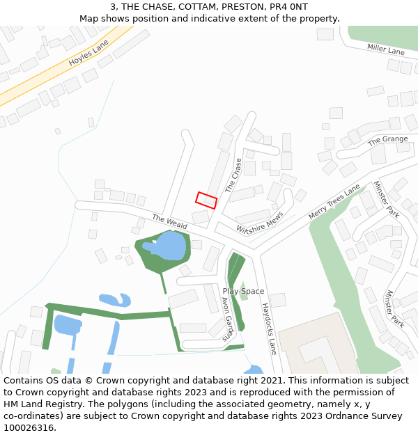 3, THE CHASE, COTTAM, PRESTON, PR4 0NT: Location map and indicative extent of plot