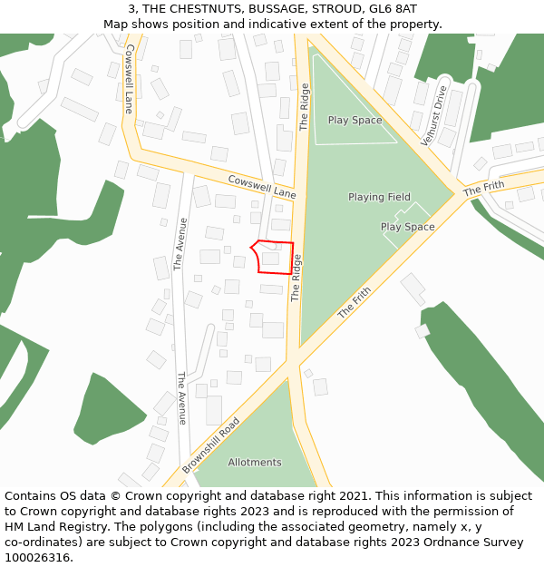 3, THE CHESTNUTS, BUSSAGE, STROUD, GL6 8AT: Location map and indicative extent of plot