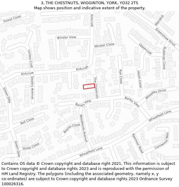 3, THE CHESTNUTS, WIGGINTON, YORK, YO32 2TS: Location map and indicative extent of plot