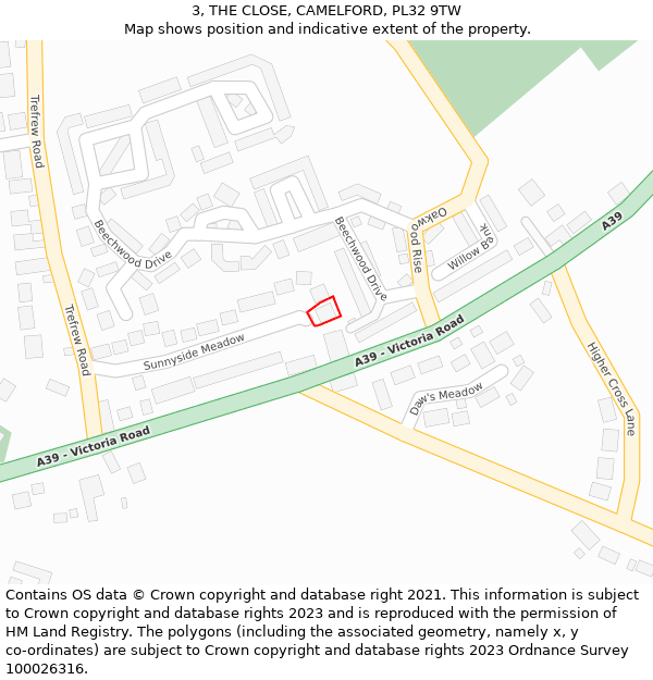 3, THE CLOSE, CAMELFORD, PL32 9TW: Location map and indicative extent of plot