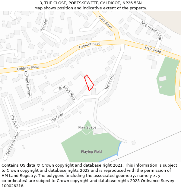 3, THE CLOSE, PORTSKEWETT, CALDICOT, NP26 5SN: Location map and indicative extent of plot