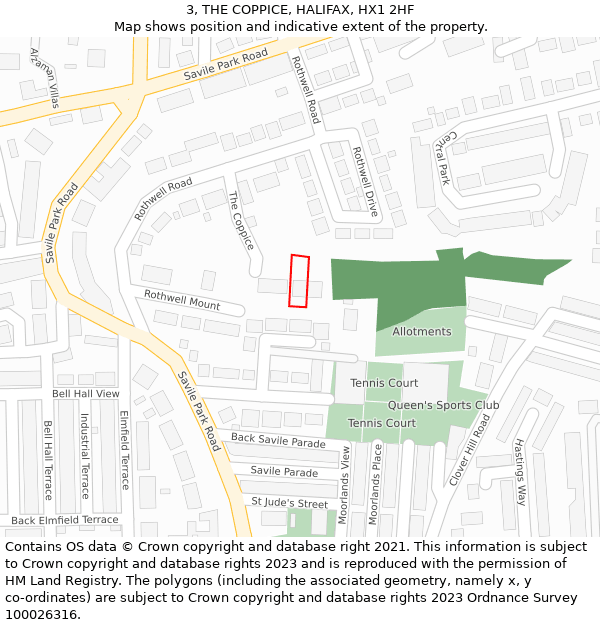 3, THE COPPICE, HALIFAX, HX1 2HF: Location map and indicative extent of plot
