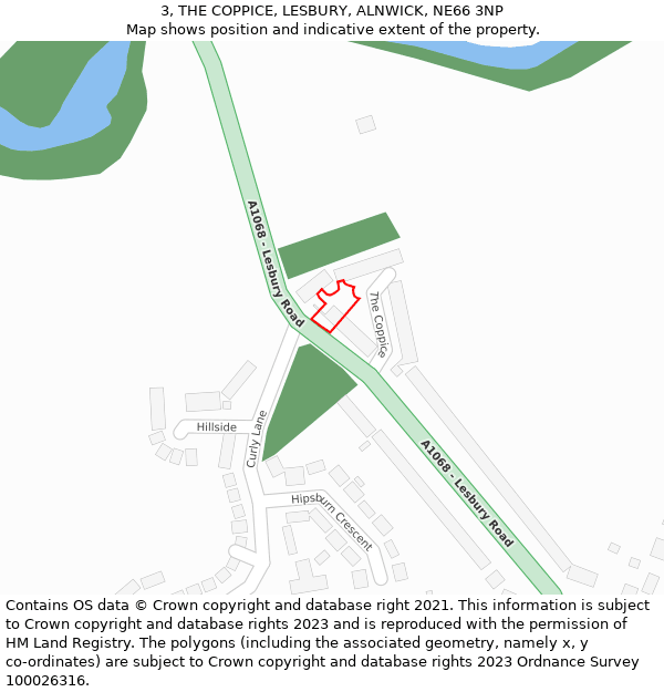 3, THE COPPICE, LESBURY, ALNWICK, NE66 3NP: Location map and indicative extent of plot