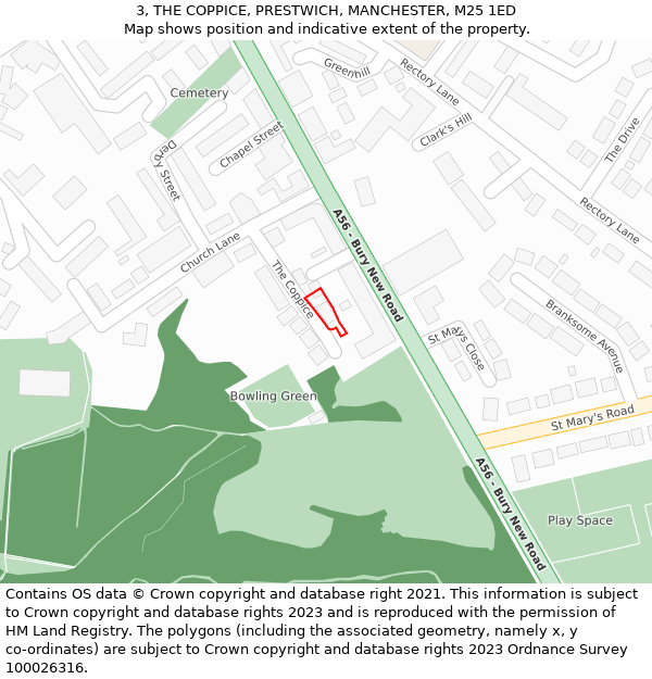 3, THE COPPICE, PRESTWICH, MANCHESTER, M25 1ED: Location map and indicative extent of plot