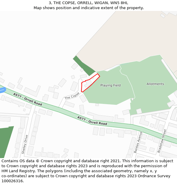 3, THE COPSE, ORRELL, WIGAN, WN5 8HL: Location map and indicative extent of plot