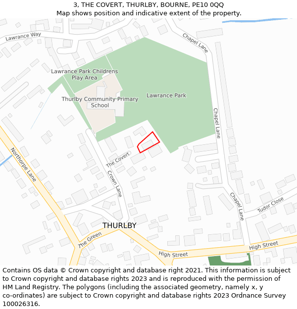 3, THE COVERT, THURLBY, BOURNE, PE10 0QQ: Location map and indicative extent of plot