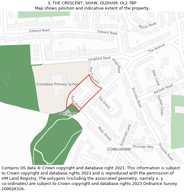 3, THE CRESCENT, SHAW, OLDHAM, OL2 7BP: Location map and indicative extent of plot