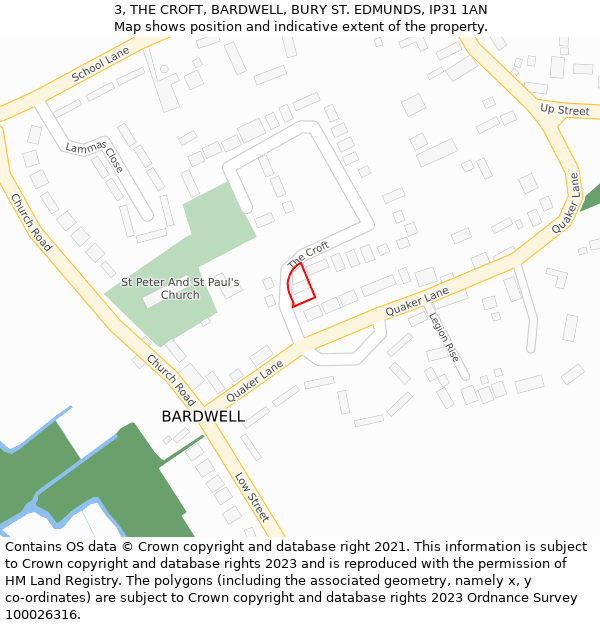 3, THE CROFT, BARDWELL, BURY ST. EDMUNDS, IP31 1AN: Location map and indicative extent of plot