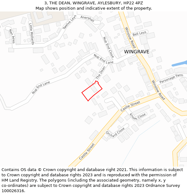 3, THE DEAN, WINGRAVE, AYLESBURY, HP22 4PZ: Location map and indicative extent of plot