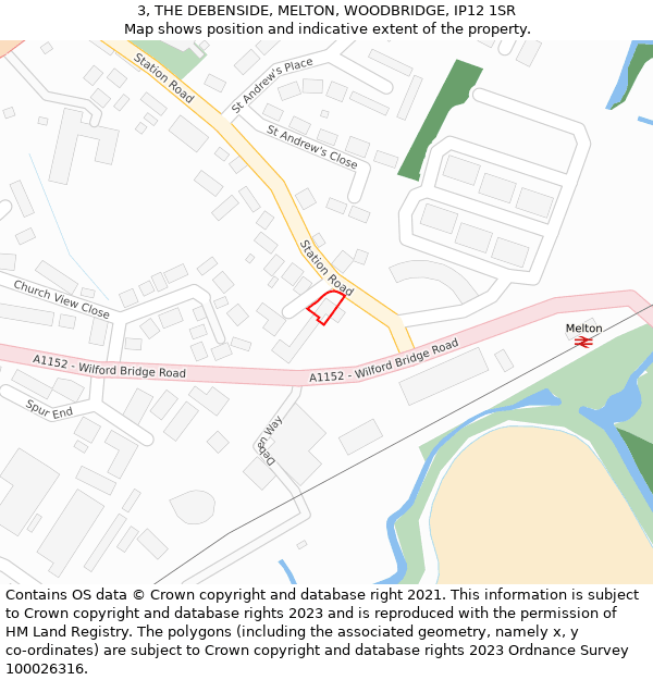 3, THE DEBENSIDE, MELTON, WOODBRIDGE, IP12 1SR: Location map and indicative extent of plot