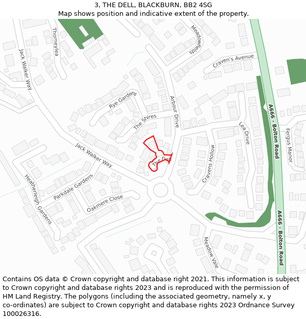 3, THE DELL, BLACKBURN, BB2 4SG: Location map and indicative extent of plot