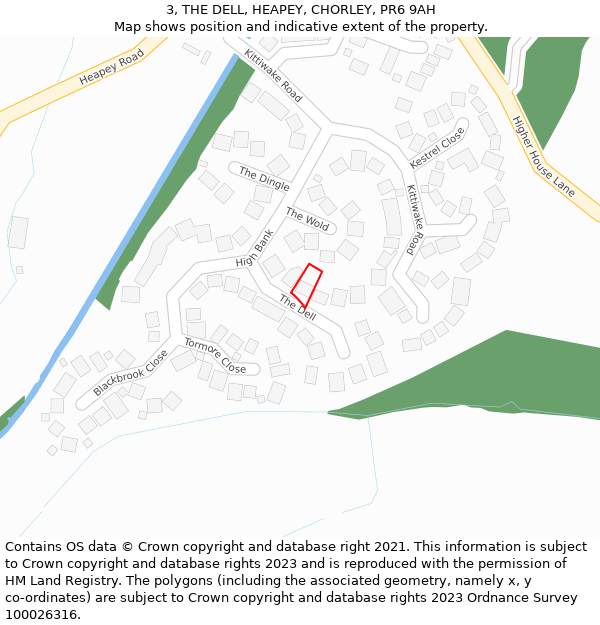 3, THE DELL, HEAPEY, CHORLEY, PR6 9AH: Location map and indicative extent of plot