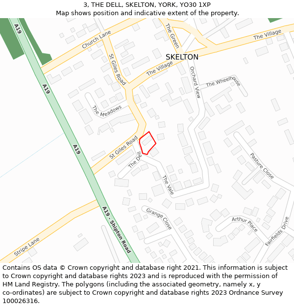 3, THE DELL, SKELTON, YORK, YO30 1XP: Location map and indicative extent of plot
