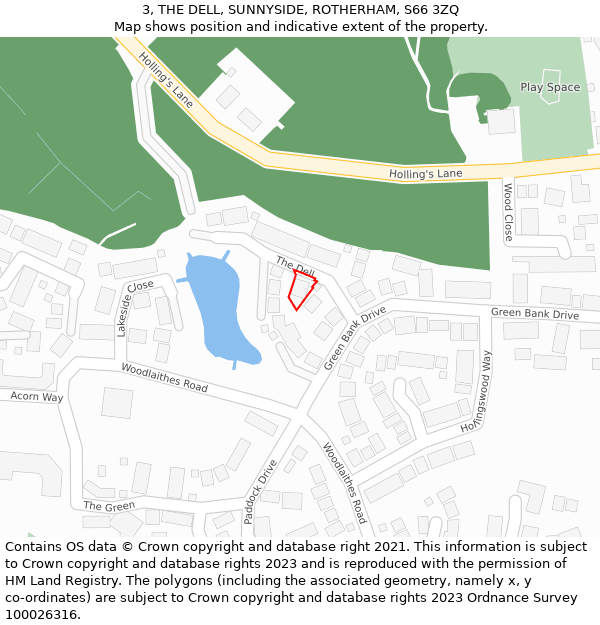 3, THE DELL, SUNNYSIDE, ROTHERHAM, S66 3ZQ: Location map and indicative extent of plot