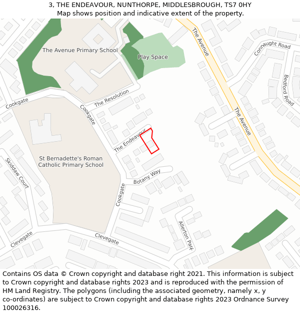 3, THE ENDEAVOUR, NUNTHORPE, MIDDLESBROUGH, TS7 0HY: Location map and indicative extent of plot