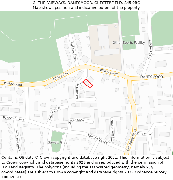 3, THE FAIRWAYS, DANESMOOR, CHESTERFIELD, S45 9BG: Location map and indicative extent of plot