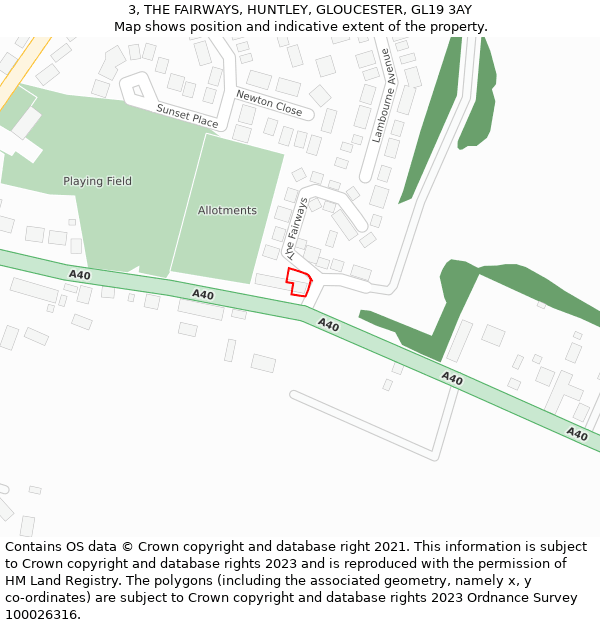 3, THE FAIRWAYS, HUNTLEY, GLOUCESTER, GL19 3AY: Location map and indicative extent of plot