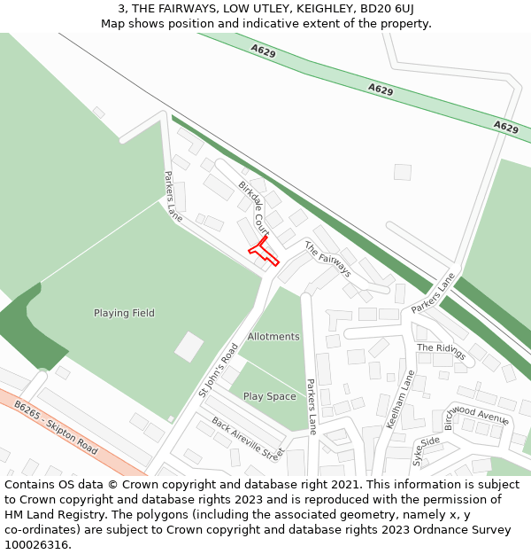 3, THE FAIRWAYS, LOW UTLEY, KEIGHLEY, BD20 6UJ: Location map and indicative extent of plot