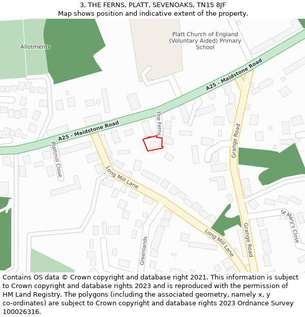 3, THE FERNS, PLATT, SEVENOAKS, TN15 8JF: Location map and indicative extent of plot