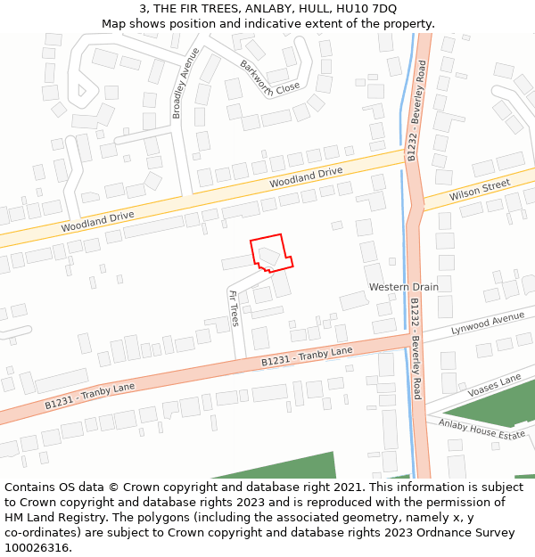 3, THE FIR TREES, ANLABY, HULL, HU10 7DQ: Location map and indicative extent of plot