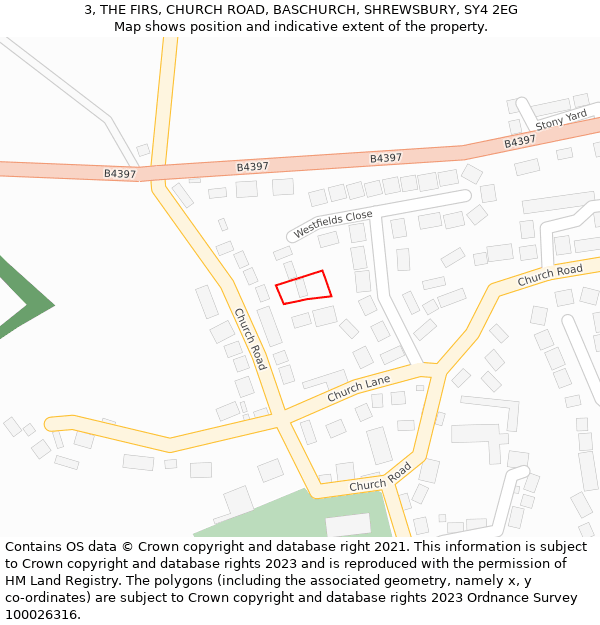 3, THE FIRS, CHURCH ROAD, BASCHURCH, SHREWSBURY, SY4 2EG: Location map and indicative extent of plot