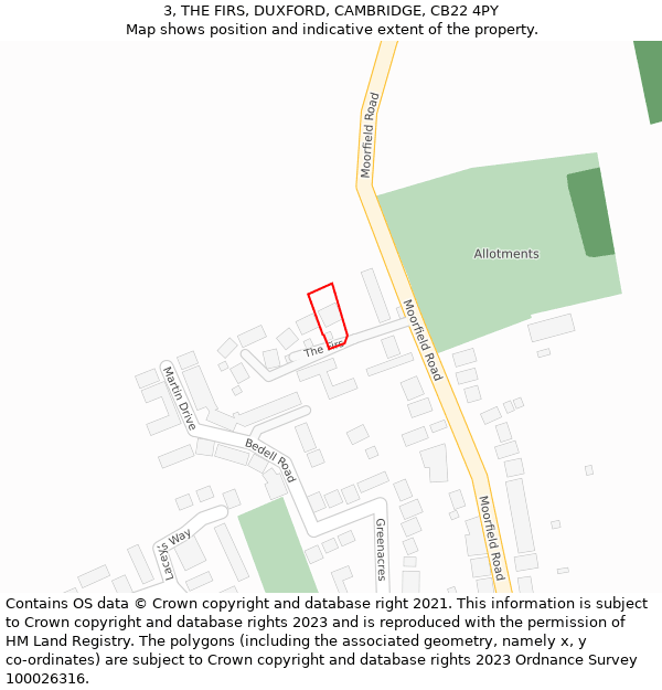 3, THE FIRS, DUXFORD, CAMBRIDGE, CB22 4PY: Location map and indicative extent of plot