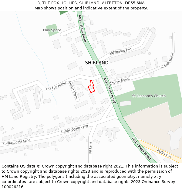 3, THE FOX HOLLIES, SHIRLAND, ALFRETON, DE55 6NA: Location map and indicative extent of plot