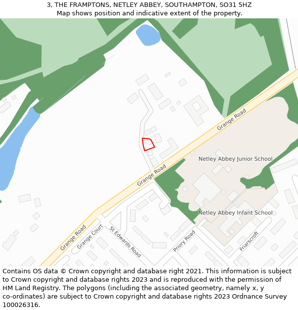 3, THE FRAMPTONS, NETLEY ABBEY, SOUTHAMPTON, SO31 5HZ: Location map and indicative extent of plot