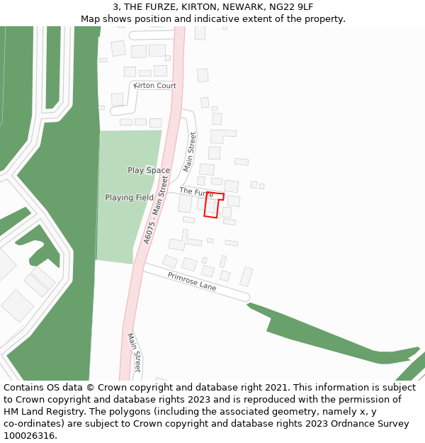 3, THE FURZE, KIRTON, NEWARK, NG22 9LF: Location map and indicative extent of plot