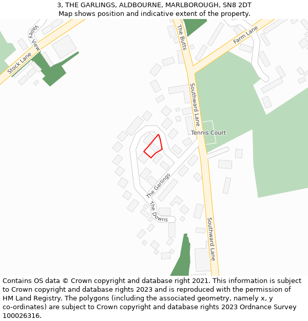 3, THE GARLINGS, ALDBOURNE, MARLBOROUGH, SN8 2DT: Location map and indicative extent of plot
