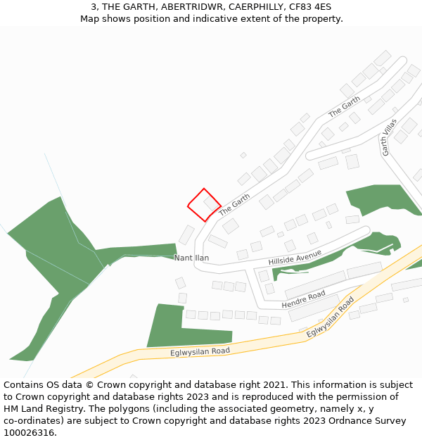 3, THE GARTH, ABERTRIDWR, CAERPHILLY, CF83 4ES: Location map and indicative extent of plot