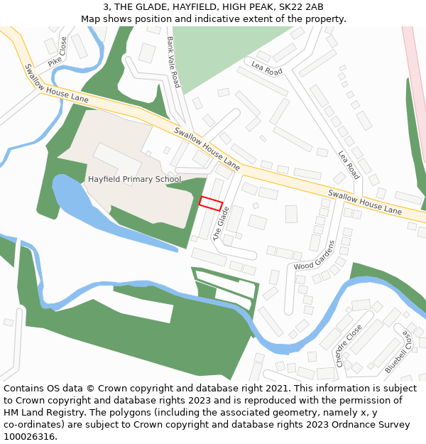 3, THE GLADE, HAYFIELD, HIGH PEAK, SK22 2AB: Location map and indicative extent of plot