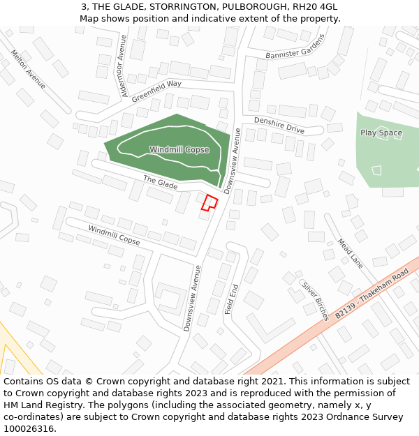 3, THE GLADE, STORRINGTON, PULBOROUGH, RH20 4GL: Location map and indicative extent of plot