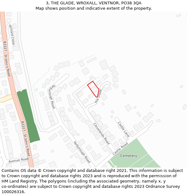 3, THE GLADE, WROXALL, VENTNOR, PO38 3QA: Location map and indicative extent of plot