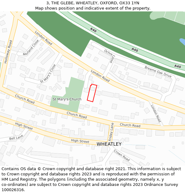 3, THE GLEBE, WHEATLEY, OXFORD, OX33 1YN: Location map and indicative extent of plot