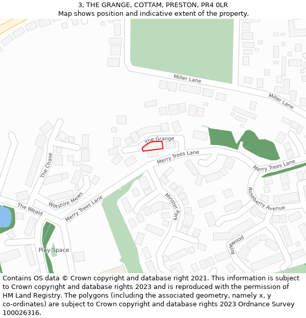 3, THE GRANGE, COTTAM, PRESTON, PR4 0LR: Location map and indicative extent of plot