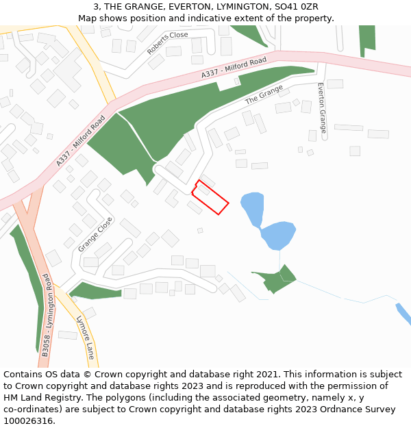 3, THE GRANGE, EVERTON, LYMINGTON, SO41 0ZR: Location map and indicative extent of plot