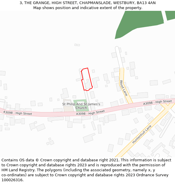 3, THE GRANGE, HIGH STREET, CHAPMANSLADE, WESTBURY, BA13 4AN: Location map and indicative extent of plot