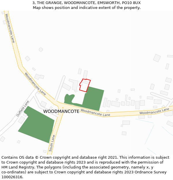 3, THE GRANGE, WOODMANCOTE, EMSWORTH, PO10 8UX: Location map and indicative extent of plot