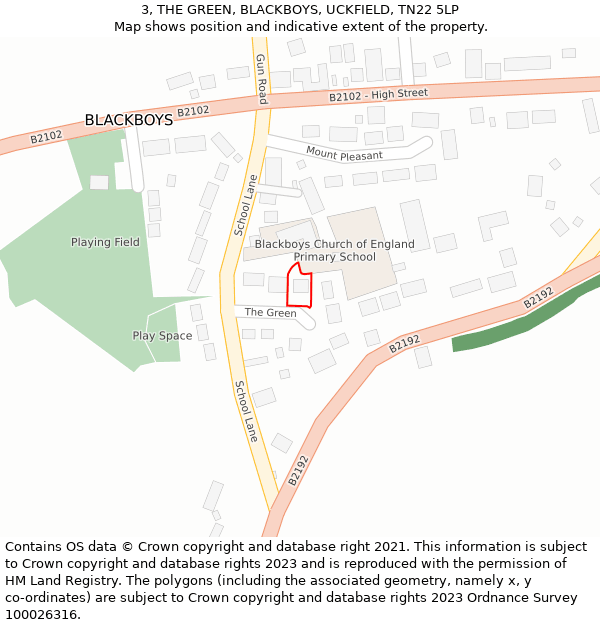 3, THE GREEN, BLACKBOYS, UCKFIELD, TN22 5LP: Location map and indicative extent of plot