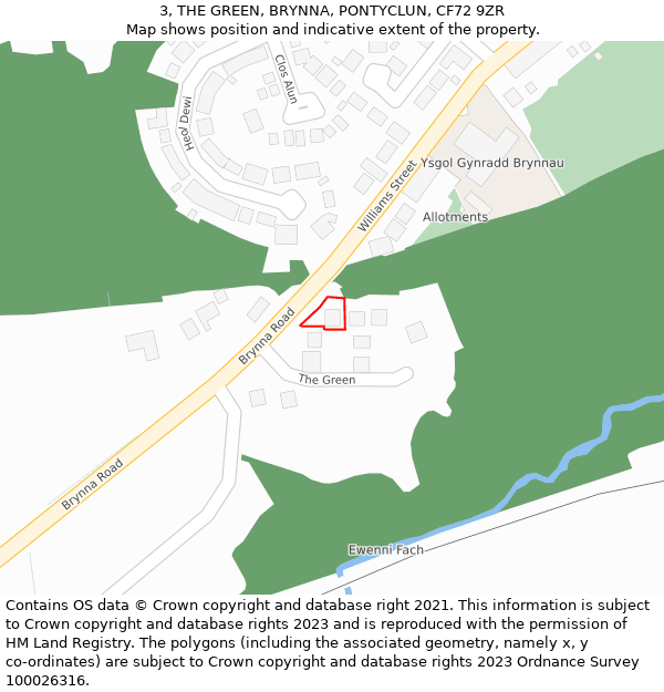 3, THE GREEN, BRYNNA, PONTYCLUN, CF72 9ZR: Location map and indicative extent of plot