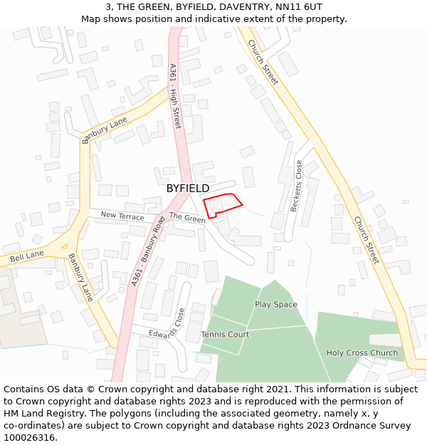 3, THE GREEN, BYFIELD, DAVENTRY, NN11 6UT: Location map and indicative extent of plot