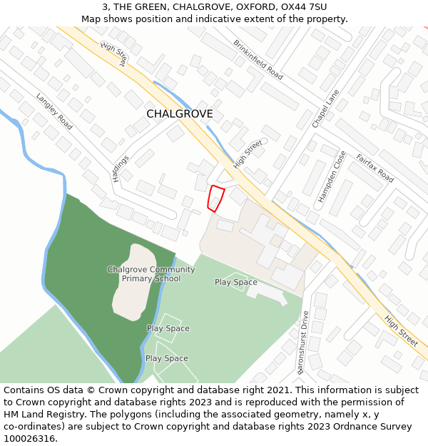 3, THE GREEN, CHALGROVE, OXFORD, OX44 7SU: Location map and indicative extent of plot