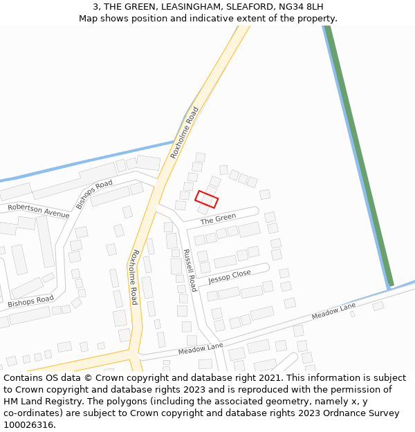 3, THE GREEN, LEASINGHAM, SLEAFORD, NG34 8LH: Location map and indicative extent of plot