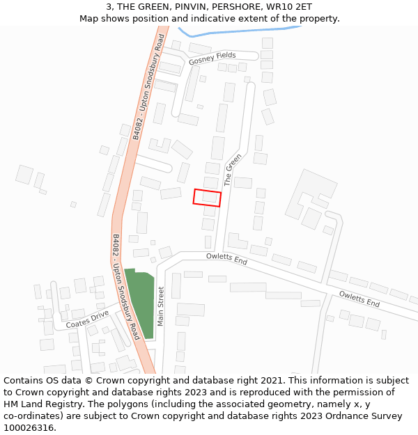 3, THE GREEN, PINVIN, PERSHORE, WR10 2ET: Location map and indicative extent of plot