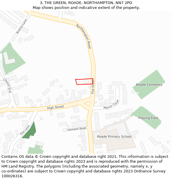 3, THE GREEN, ROADE, NORTHAMPTON, NN7 2PD: Location map and indicative extent of plot