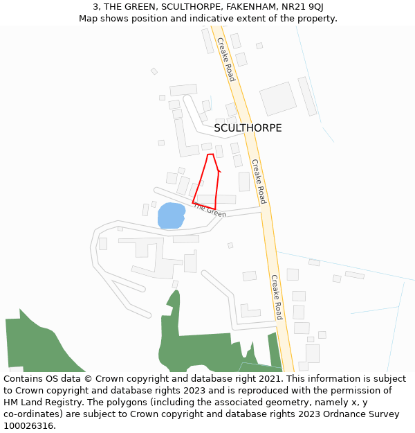 3, THE GREEN, SCULTHORPE, FAKENHAM, NR21 9QJ: Location map and indicative extent of plot